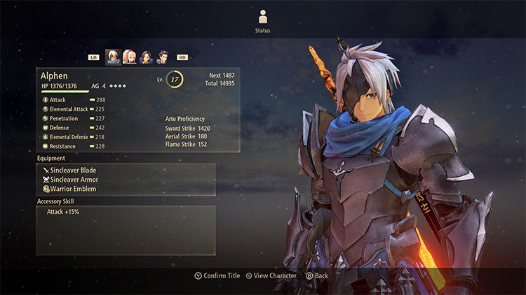 The Sword Strike proficiency is found on the Character Status screen / Tales of Arise