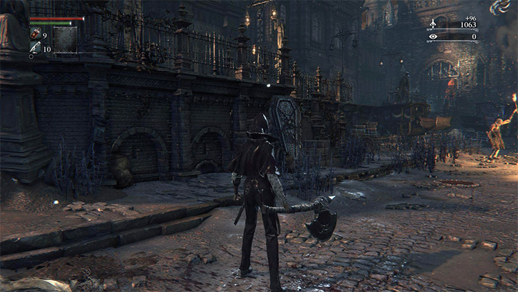 The stairs to the left of the bonfire, behind a large coffin / Bloodborne