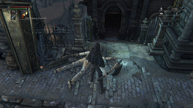 The staircase that leads into the house next to the bridge / Bloodborne