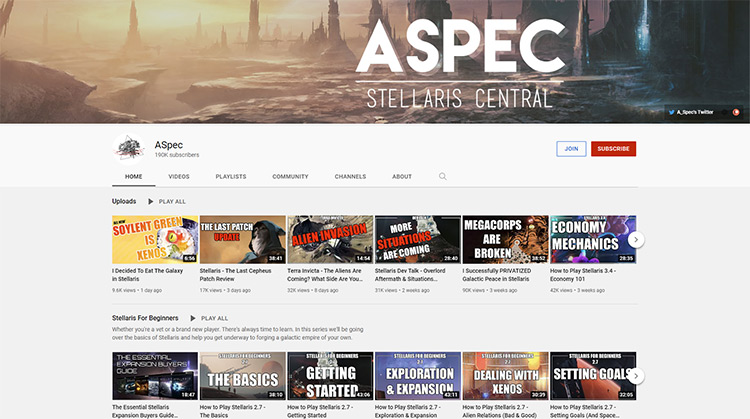 ASpec YouTube channel page screenshot