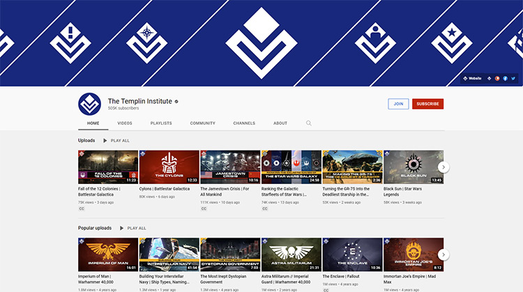 The Templin Institute YouTube channel page screenshot