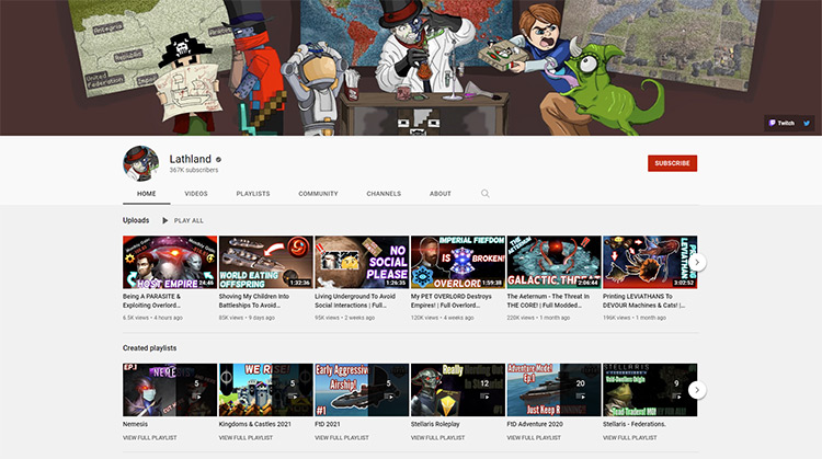 Lathrix YouTube channel page screenshot