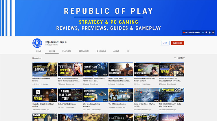 Republic Of Play YouTube channel page screenshot