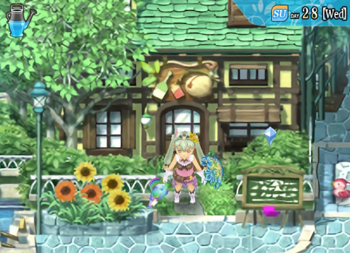 The player standing outside Sincerity General Store / Rune Factory 4