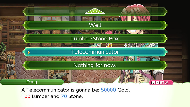 Materials needed to purchase the Telecommunicator / Rune Factory 4