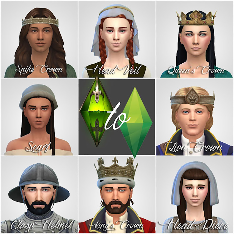TSM to TS4: Crowns & Hats & Helmet by HistoricalSimsLife for Sims 4
