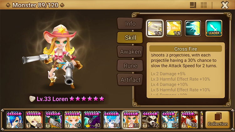 Loren’s 1st skill hits 3 times, but ignore that for now / Summoners War