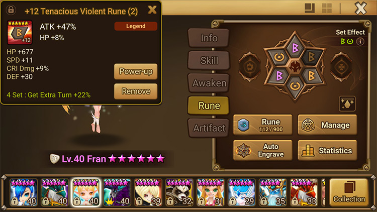 4 Violent runes = 22% chance to gain another turn / Summoners War