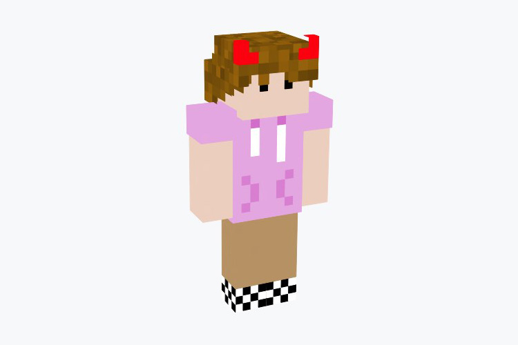 Horns with Pink Hoodie Minecraft Skin