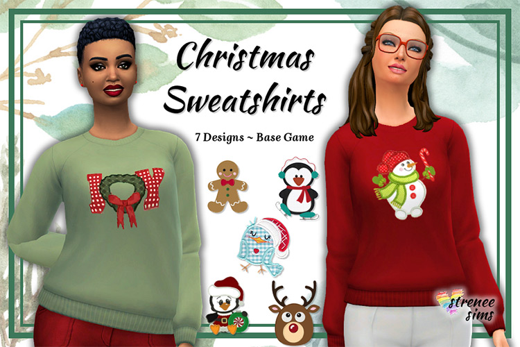 Christmas Sweatshirts with Bonus Toddler Shirts by streneesims Sims 4 CC