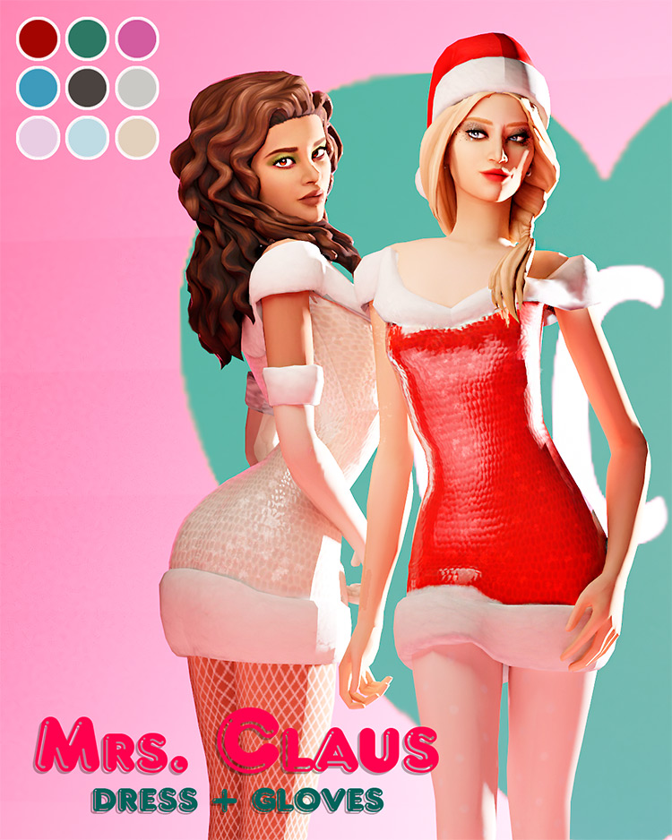 Mrs. Claus Dress + Gloves by GoodChillsStudio TS4 CC