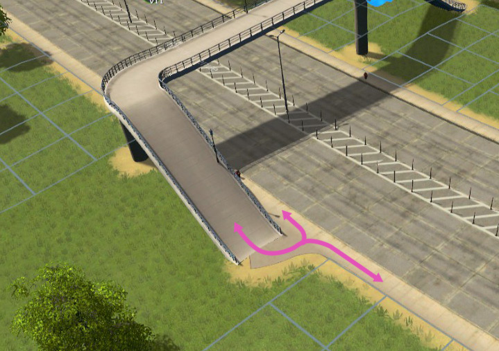 Citizens can get on this overpass coming from the sidewalk / Cities: Skylines