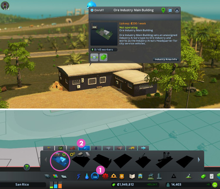 You’ll find the ore industry main building by going to Garbage and Industry on the build menu, then clicking on the Ore Industry tab / Cities: Skylines