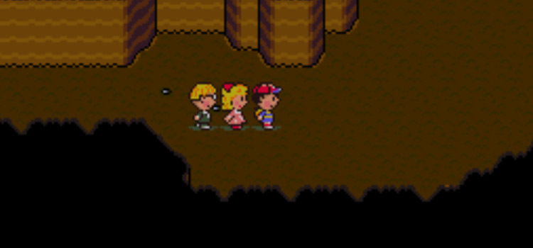 Earthbound party walking in cave