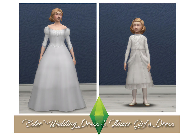 Ester Wedding Dress & Flower Girl’s Dress for Sims 4