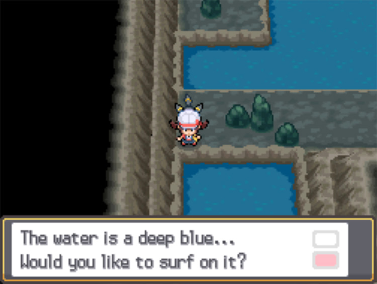 Getting ready to Surf in the leftmost corner of Union Cave / Pokemon HGSS
