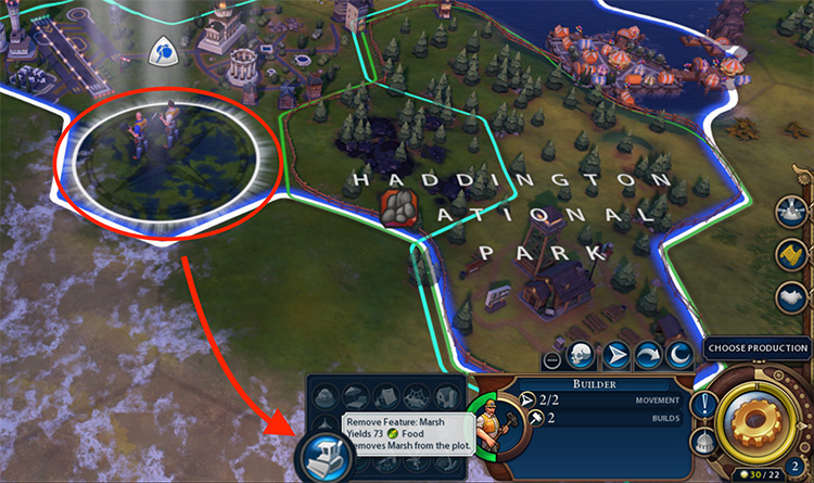 Removing a marsh to increase the Appeal of the adjacent National Park / Civilization VI