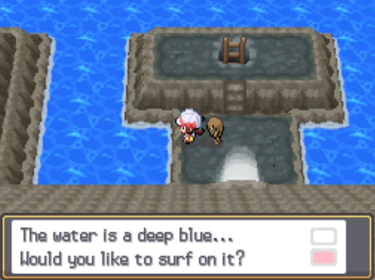 Using Surf on the water inside Mt. Mortar's entrance / Pokemon HGSS