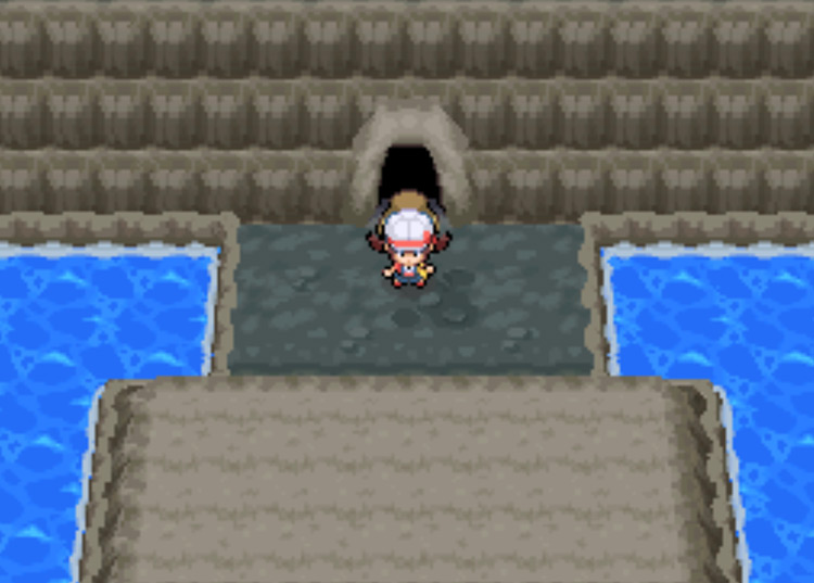 The next cave entrance after climbing the waterfall in Mt. Mortar / Pokemon HGSS