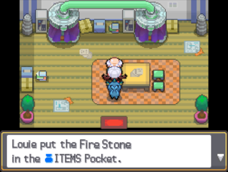 Bill's Grandfather rewarding the player with a Fire Stone / Pokémon HGSS