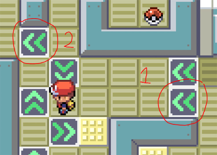 The first two B2F arrows to take in order to reach the lift / Pokemon FRLG