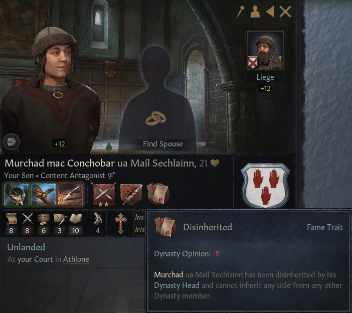 A son with the disinherited trait / Crusader Kings III
