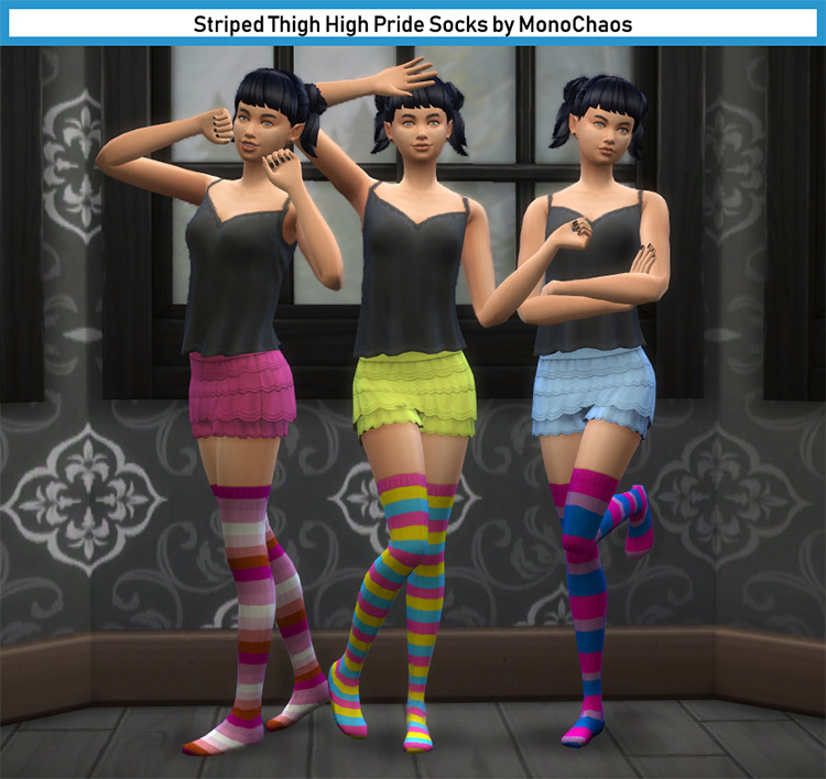 Striped Thigh High Pride Socks for Sims 4