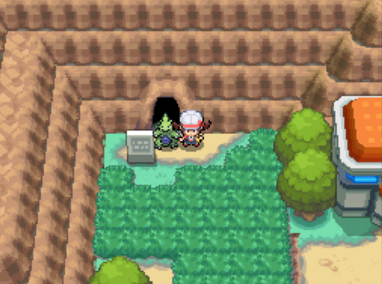 The entrance to Mt. Silver's cave, where wild Larvitar can be caught / Pokémon HGSS