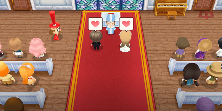 The farmer marries Karen at the Church with all the villagers in attendance / SoS: FoMT