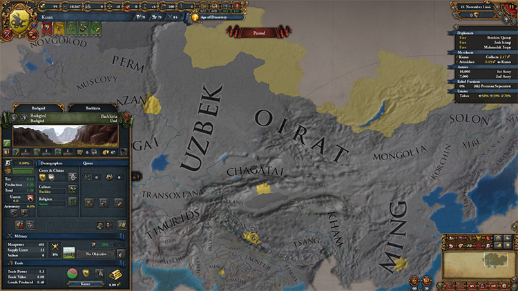Gold provinces in and near the steppe / EU4