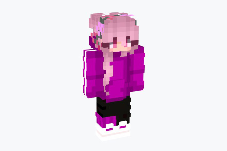Pink & Purple Flowers Hoodie Girl / Minecraft Skin