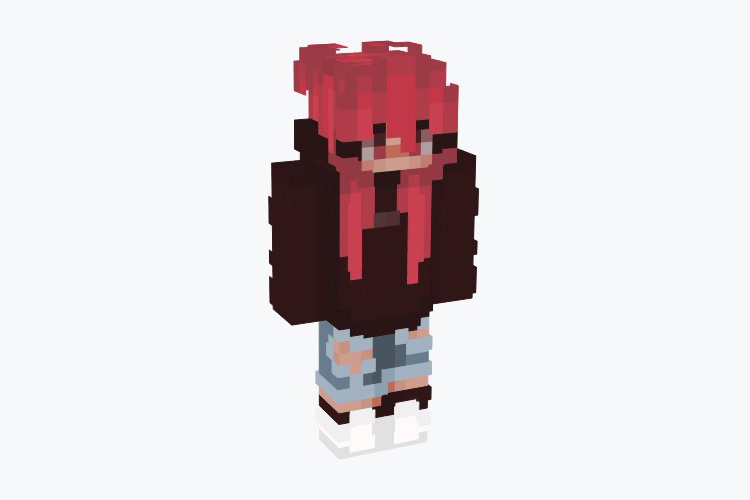 Red Dyed Hair (girl) in a Hoodie / Minecraft Skin