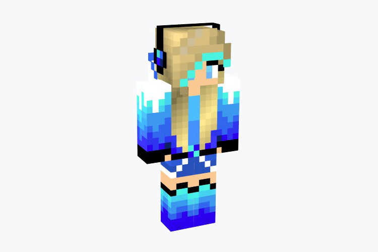 Blue Girl Listening To Music in a Hoodie / Minecraft Skin