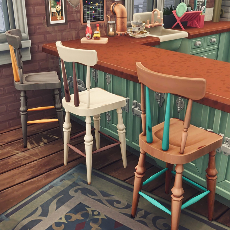 Uncle Fly’s Favorite Bar Stool + Cousin Jebb’s Favorite Chair by Picture Amoebae for Sims 4