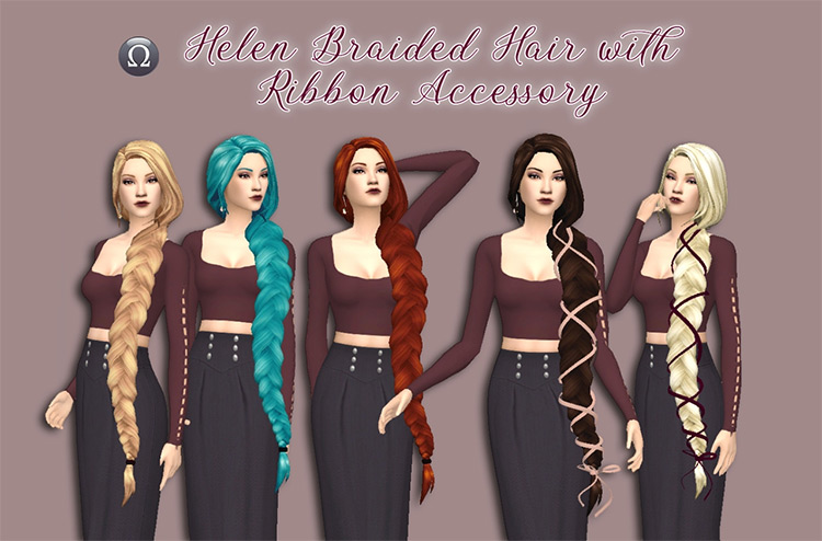 Helen Braided Hair with Ribbon Accessory by oydis Sims 4 CC