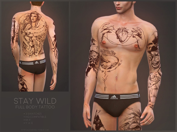 Stay Wild Full Body Tattoo for Sims 4