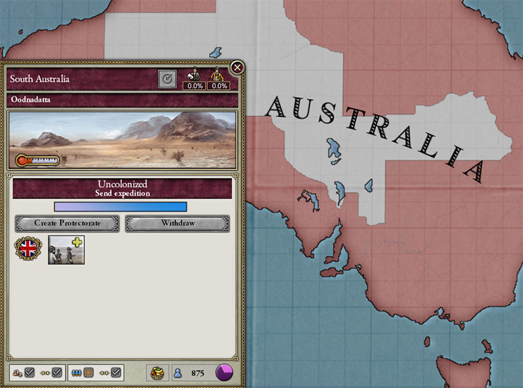 The Australian interior can be colonized long before 1870, but only by Great Britain. / Victoria 2