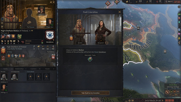 Even after being imprisoned due to being raided, I can still get a concubine. / CK3