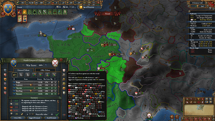 A peace deal that clearly demonstrates the above points. French culture nations care a lot more if you conquer Burgundian land. / EU4