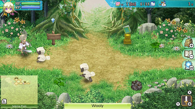 Lest at standing near the entrance of Yokmir Forest with two Woolys spawned in the area / Rune Factory 4