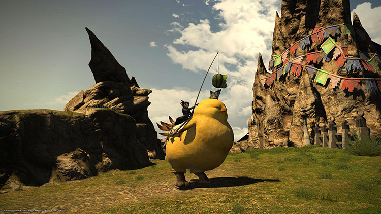 The portly Parade Chocobo Mount being led around Bardam’s Mettle. / FFXIV