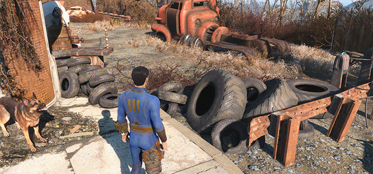 Standing near a pile of Tires (FO4)