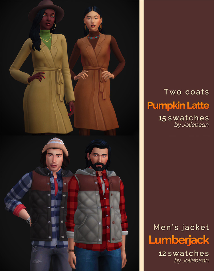 Pumpkin Latte Coat & Men’s Lumberjack Jacket / Sims 4 CC