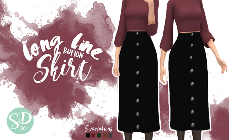 Longline Button Skirt / Sims 4 CC