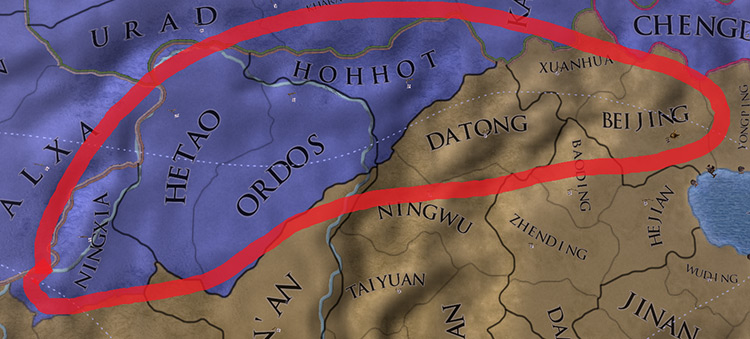 Take these provinces when suing for peace. The blue ones are part of the Mongol culture group / EU4