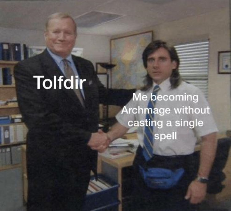 Tolfdir handshaking me becoming Archmage without casting a single spell