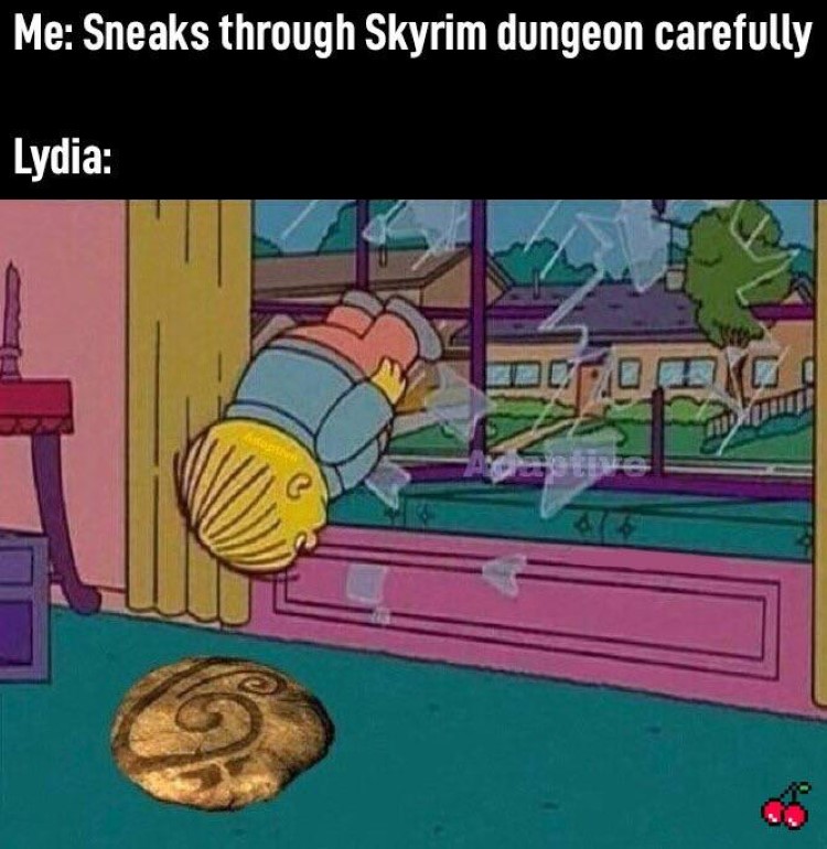 Sneaking through Skyrim dungeons carefully, Lydia meme