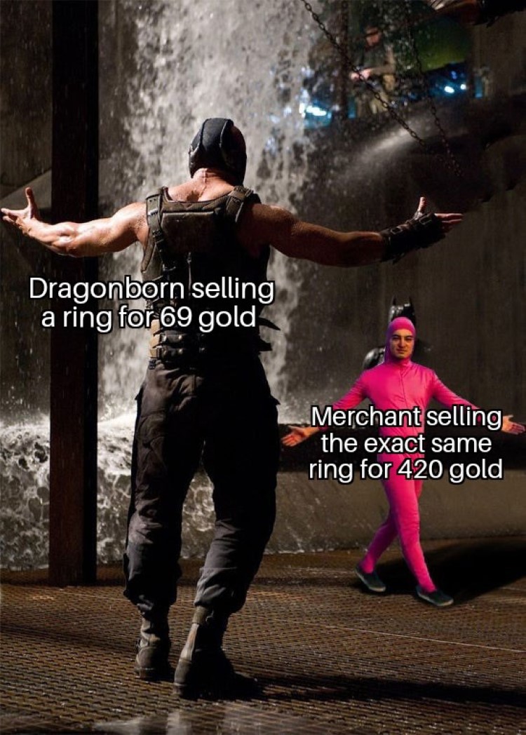 Dragonborn selling a ring for 69 gold
