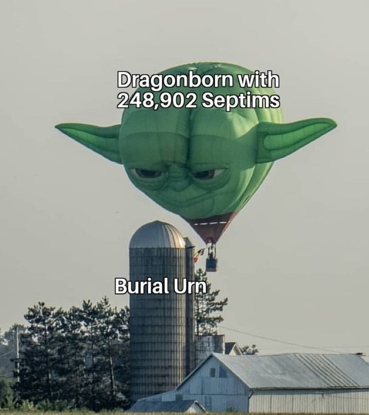 Dragonborn flying into burial urn meme