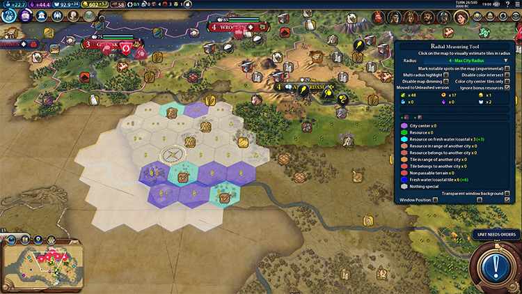 Radiales Messwerkzeug in Civ6